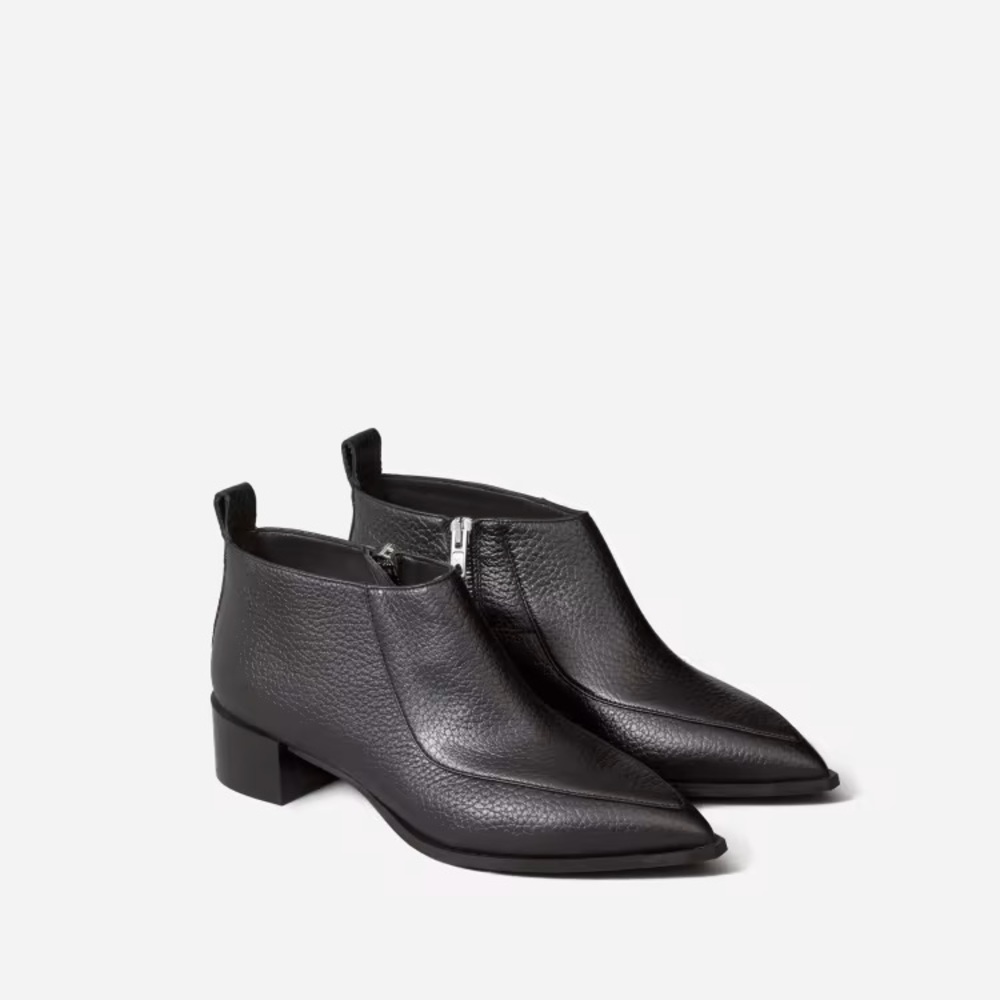 Everlane Black Leather Pointed Ankle Booties